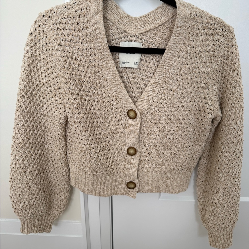 Abercrombie & Fitch Beige Knit Button-Front Cropped Cardigan